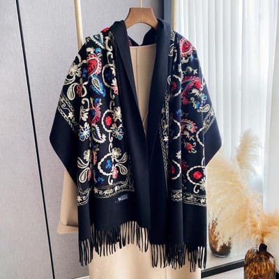 Luxe Winter Borduur Kasjmier Sjaal Dames Ontwerp Warm Pashmina Deken Poncho Sjaals Vrouwelijke Sjaal Dikke Foulard Bufanda gray