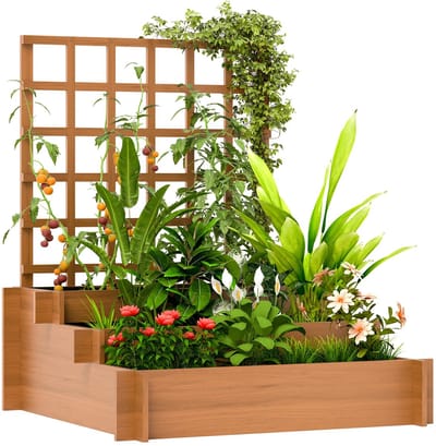 M-Goods - Plantenbak met Klimrek - Plantenbak Buiten 3-Laags - Verhoogde Moestuinbak - Trellis Plantenbak - Houten Plantenbak - 95x95x115 cm