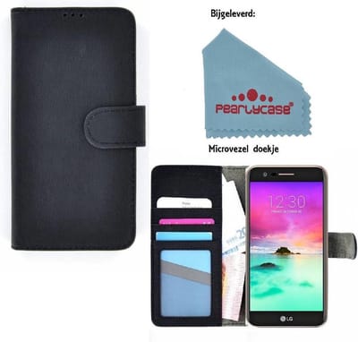 Pearlycase® Wallet Bookcase Zwart Portemonnee Hoesje Geschikt voor LG K10 2018