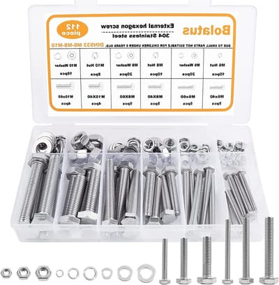 Complete Set van 112 Stuks Hexagon Schroeven M6 M8 M10 RVS met Moeren en Ringetjes in Assortiment Doos voor Diverse Toepassingen