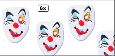 6x Knip ogende Masker Pierrot - festival thema feest halloween uitdeel wanddeco