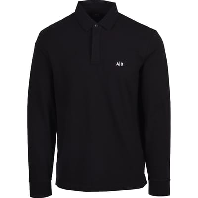 Long Sleeve Polo with Button Fastening and Round Neck - Black Polo