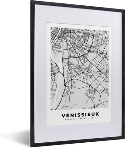 Fotolijst incl. Poster - Vénissieux - Plattegrond - Frankrijk - Kaart - Stadskaart - 30x40 cm - Posterlijst