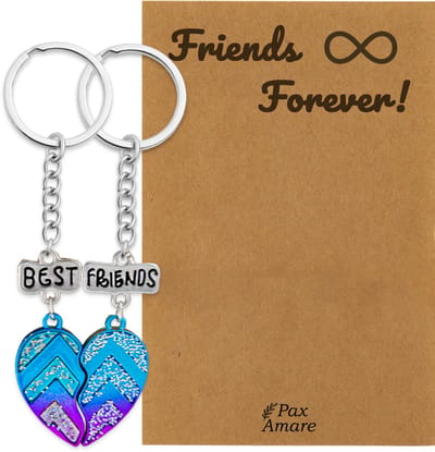 BFF Sleutelhanger voor 2 ' Friends Forever' - Magnetisch Best Friends Hartje - Sleutelhanger set op Cadeau Kaartje - Zilverkleurig - Vriendschap Symbool - Pax Amare