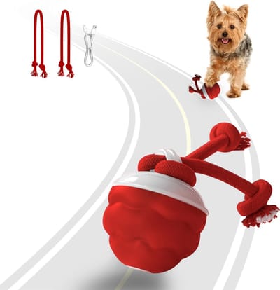 Interactieve hondenbal - Leuk bewegend hondenspeelgoed om uw hond bezig te houden - Slimme springbal voor honden met drie standen, oplaadbaar, automatisch, knoopontwerp, bijtbestendig en tandenreinigend - rood