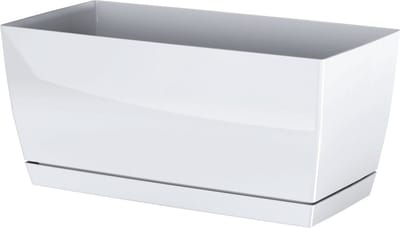 Prosperplast Plantenpot/bloempot met opvangschaal - kunststof - parel wit 24 x 12 x 11 cm - binnen/buiten