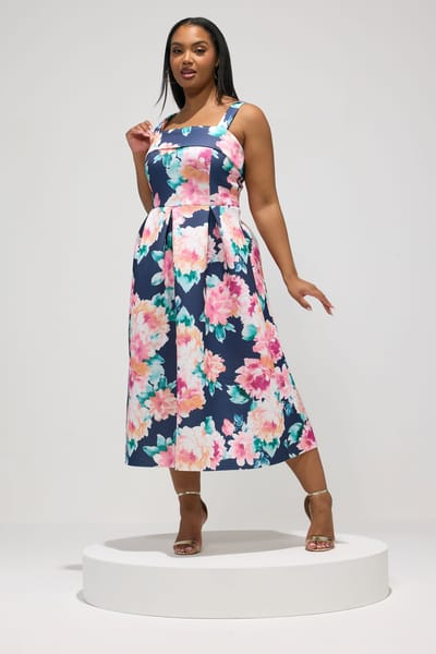 Yours London Marineblauwe Midiskaterjurk Met Bloemenprint Size 42
