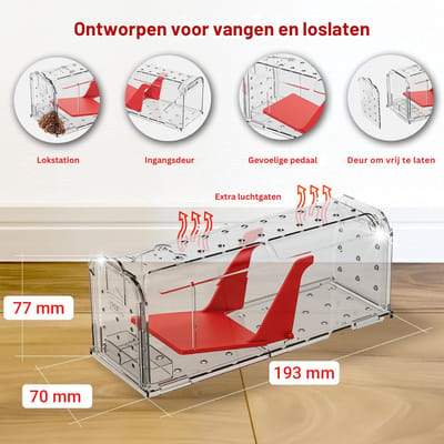 SNJY® Muizenval - Muizenverjager - Muizengif - Rattenval - Diervriendelijk - 100% Pakkans - 2 Stuks - Doorzichtig