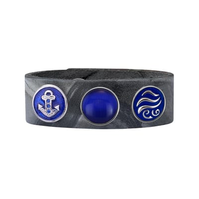 Quiges Dames Leren Armband Grijs met 3 Drukknopen Set 19.5 - 21.5cm - EBCMS318
