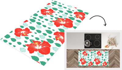 Keukenloper - Loper keuken - Hibiscus - Patronen - Hawaii - Bladeren - Bloem - 120x60 cm - Keukenloper vinyl