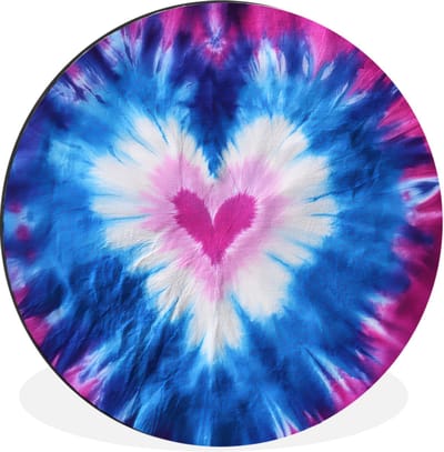WallCircle - Wandcirkel - Muurcirkel - Hartvormig - Tie dye - Paars - Aluminium - Dibond - 30x30 cm - Binnen en Buiten