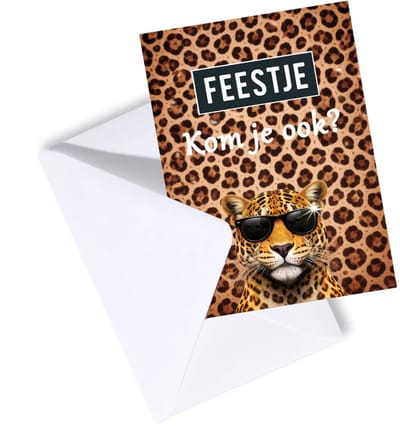 Uitnodiging kinderfeestje - Uitnodiging feestje Meisje - Uitnodigingskaarten set 8 stuks met enveloppen - Panter