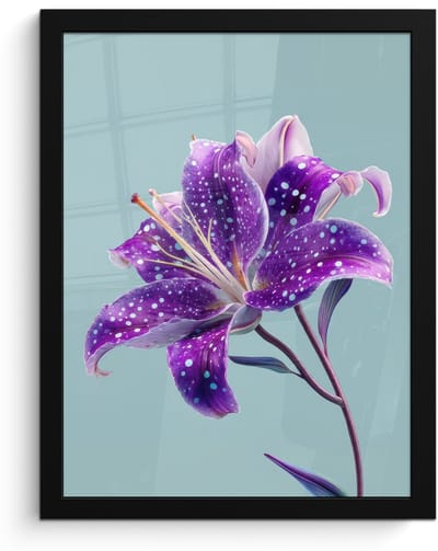 Poster in lijst - Fotolijst 30x40 cm - Posters - Lelie - Bloem - Paars - Stippen - Posterlijst zwart - Decoratie - Wanddecoratie woonkamer - Muurdecoratie slaapkamer