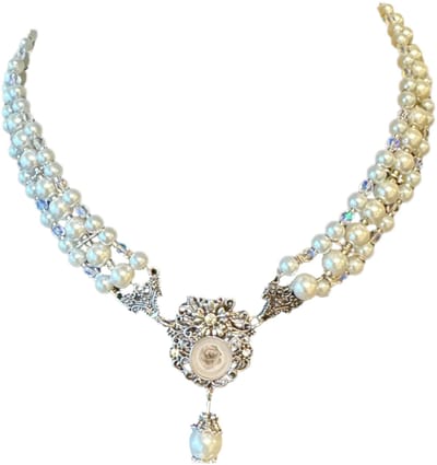 Haus Huberts - Dirndl Ketting - Witte Parel met Bloem - Oktoberfest - Volwassenen - Dames - One Size