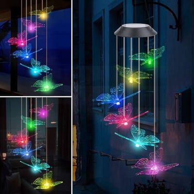 Kleurveranderende LED Windgong met Vlinder voor Tuin, Balkon en Buiten Decoratie, Waterdicht en Geschikt voor Binnengebruik