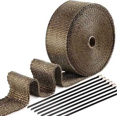 Hittebestendige Uitlaatband voor Motoren, 15 m x 5 cm, Inclusief 15 RVS Kabelbinders, Thermische Bescherming en Duurzaamheid voor Uitlaat en Banden