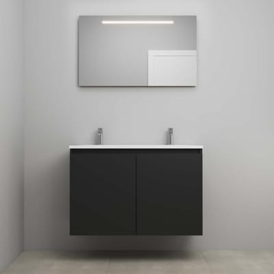 On-Line Badkamermeubelset - 100 cm - Bouwpakket - Greeploos 2 Deuren - Acryl Wastafel - 2 Kraangaten - Spiegel met LED-Verlichting - Mat Zwart