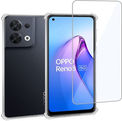 Geschikt voor OPPO Reno 8 - Hoesje + Screenprotector – Gehard Glas Cover + Shock Proof Case - Transparant