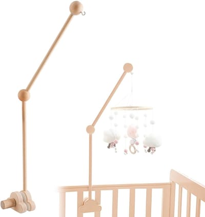 Houten baby mobiel houder met wolkdesign – Verstelbare en afneembare baby mobiel arm – Veilig, duurzaam en stijlvol – Perfect voor babykamerdecoratie en wieg