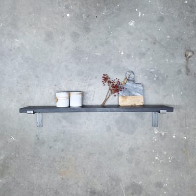 GoudmetHout® Wandplank Industrieel - 40 x 20 cm Muurplank - Zwart Eiken Hout - Decoratie Wandrek & Boekenrek - Hangplank Keuken - Wall Shelf + 2 Plankdragers van Ruw Staal