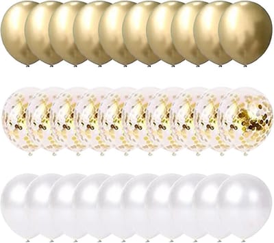 60 cm Gold and White Balloons Set, Gold Metallic Confetti Balloons, Latex Balloons, White Gold Helium Balloons for - ShopVlot