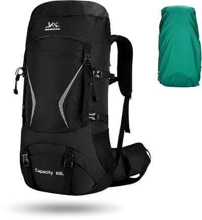 CarryQuest® 60L Wandelrugzak - Waterdichte Hiking Backpack met Regenhoes, Drinksysteem, Schoenopbergvak & Heupvakken - Zwart