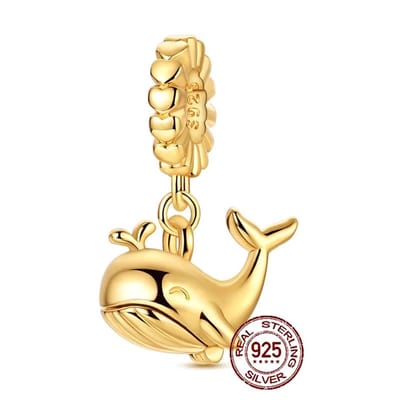 Fler® | Bedel | Past op populaire bedelarmbanden (standaard - 3mm) | Goudkleurige Walvis Bedel | Hangbedel Charm | 925 sterling zilver | Armband Kraal | Valentijnsdag Cadeau | Sinterklaas kado | Kerstcadeau | Verjaardagsgeschenk | Vriendschap