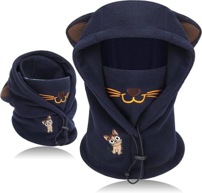 Thermische Fleece Balaclava voor Kinderen 4-12 Jaar - Dierenprint Ski Masker met Hoed en Nekwarmer, Winddicht en Multifunctioneel voor Fietsen en Wintersport