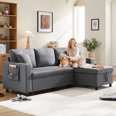 Gutent-Bank Slaapbank met slaapfunctie, L-vormige bank, chaise longue met opbergruimte, met opbergvakken, slaapbank voor de woonkamer, chaise longue links en rechts verwisselbaar.
