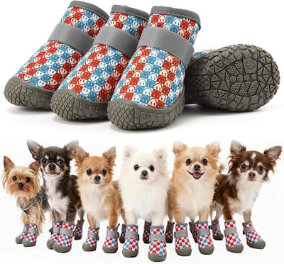 Hondschoenen Set - Hondenlaarsjes - Poten Beschermen - Antislip Rubberzool - 4 Stuks - Rood Blauw