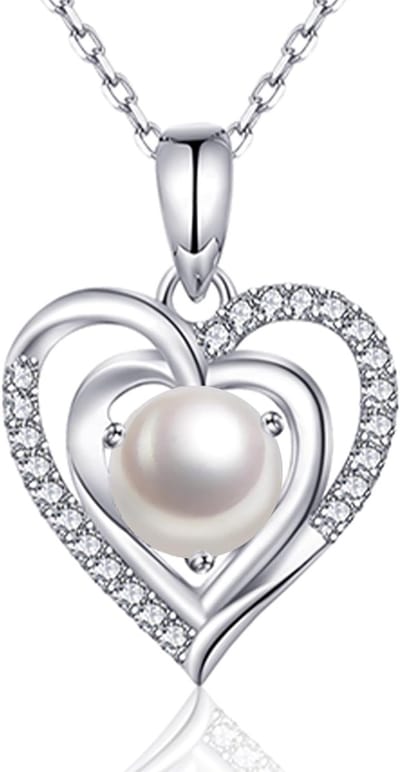 Hartvormige zilveren ketting met natuurlijke parel en junimaand geboortesteen, perfect cadeau voor vrouwen en meisjes