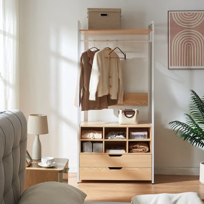 Kledingkast Larem met 6 vakken 180x84x40 cm wit en eikenkleurig [en.casa]