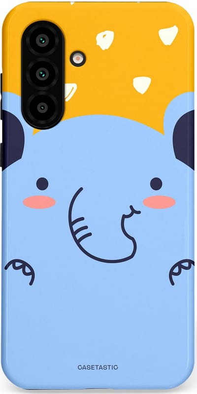 Casetastic hoesje geschikt voor Samsung Galaxy A36 / Samsung Galaxy A56 - Dubbellaagse bescherming - Knuffel van olifant - Fashion Case - Lichtblauw Okergeel