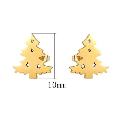 Aramat Jewels | Oorbellen | Kerst Oorbellen - Oorstekers In Kerstboomvorm | Goudkleur | |8mm | Staal | Kinderen, Volwassenen | Verkleurd niet