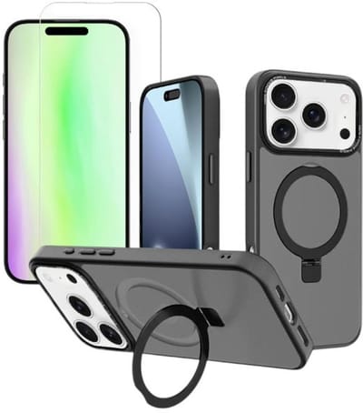 Backcover met onzichtbare standaard [Compatibel met MagSafe] Schokbestendig Hoesje - Geschikt voor: Apple iPhone 17 Pro - Zwart + 2x Screenprotector