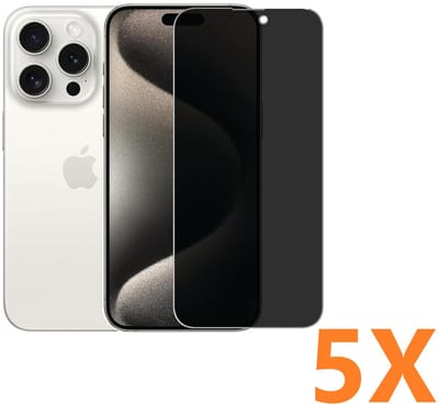 Screenprotector Glas - Privacy Tempered Glass Screen Protector Anti-Spy - 5x Geschikt voor: Apple iPhone 16 Pro Max