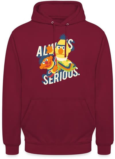 Sesamstraat Ernie Bert Altijd Serieus Always Serious Hoodie Unisex