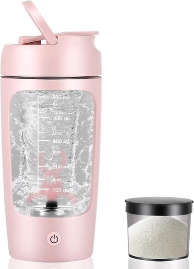 Automatische roerbeker, 650 ml automatische koffie-/milkshakemaker, USB oplaadbaar, met geïntegreerde poedercontainer, geschikt voor sport en fitness (roze)