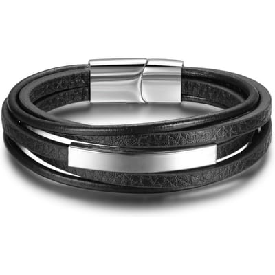 Bracelets et joncs Bracelet en cuir en acier inoxydable Bijoux pour hommes Bracelet Punk pour hommes Noir 22 cm Breloques Bracelets de mode (Ba101879 ) gray