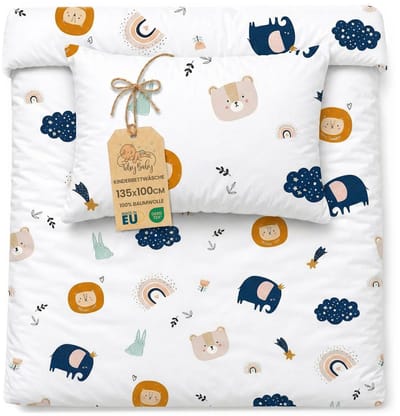 Dekbedovertrek voor ledikant baby 100x135 cm - Katoen dekbedhoes voor kind bed Set Dekbedzak 100 x 135 cm En Kussensloop 60 x 40 cm Oeko-Tex