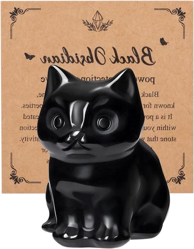 Kristallen Kat Beeldje - Edelsteen Kat Ornament - Woonkamer Decoratie - Handgesneden Kunstwerk - 3-4 cm Hoogte - Zwart Obsidiaan