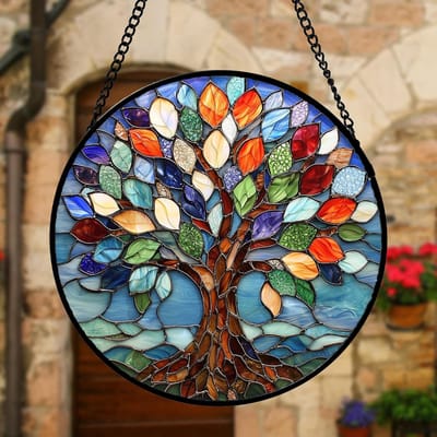 Raam Hanger - Glas in Lood Raamdecoratie - Hangende Zonlichtvanger - Gekleurde Glas Suncatcher - Zonnevanger - Woondecoratie - Raamdecoratie - Wanddecoratie - Levensboom - Op Ramen, Deuren of Muren