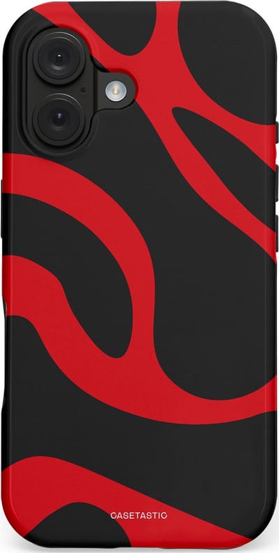 Casetastic hoesje geschikt voor Apple iPhone 16 - MagSafe - Dubbellaagse bescherming - Vurige Zwarte Lava Stroom - Fashion Case - Zwart Rood