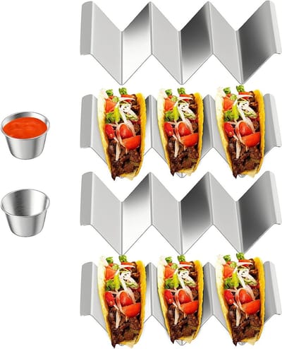 Stainless Steel Taco Houder Set van 4 - Ideaal voor 3 Tacos, Geschikt voor Grill en Vaatwasser, Perfect voor Feestjes en Barbecues