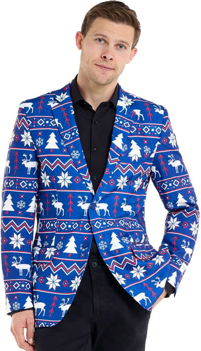 OppoSuits Men's Blue Christmas Nordic Blazer - Kerst jasje - Verkleedkleding - XMAS - Fout Kerstpak - Maat EU 48