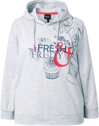 Ulla Popken - Dames - Hoodie tekstmotief capuchon lange mouwen - Lichtgrijs melange - Maat 46+