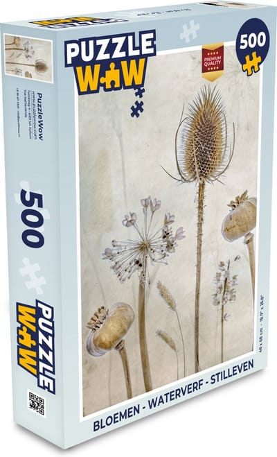Puzzel Bloemen - Waterverf - Stilleven - Bruin - Vintage - Legpuzzel - Puzzel 500 stukjes