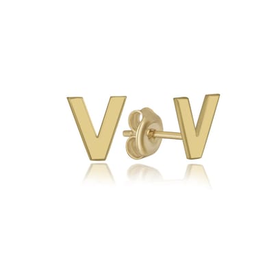 Letter V Initial Gold Plated Oorknoppen Zilver (925 sterling) Oorbel Trendy Minimalistisch Combi Bedel Goudkleurig Dames Meisje | Cadeau Voor Vrouw