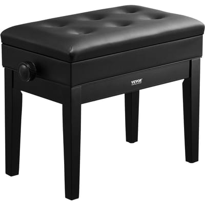 Banc de piano réglable avec rangement, siège rembourré, étagère à livres en bois, tabouret