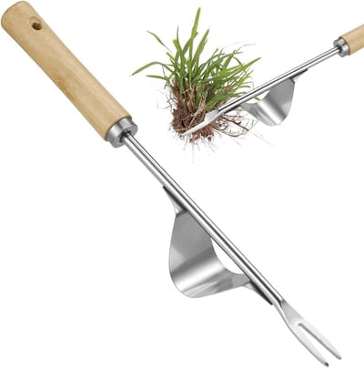 Handmatige Onkruidtrekker met Houten Handvat, Roestvrijstalen Onkruidverwijderaar voor Tuin, Patio en Gazon, Efficiënt Onkruid Bestrijden en Diepe Wortels Verwijderen